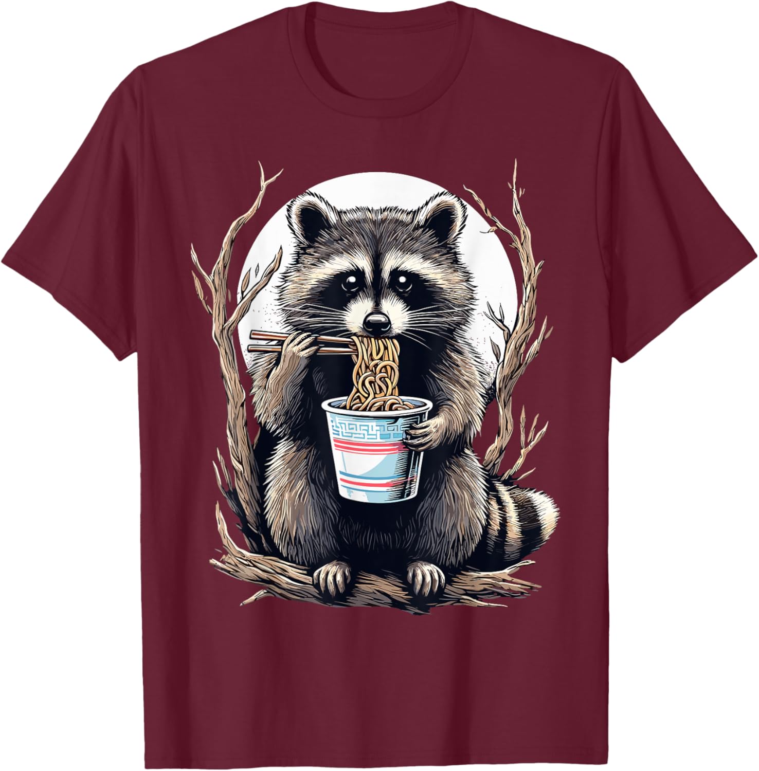 Raccoon Eating Instant Noodle Cup Funny Gifts Men T-Shirt - T-Shirt | Maroon