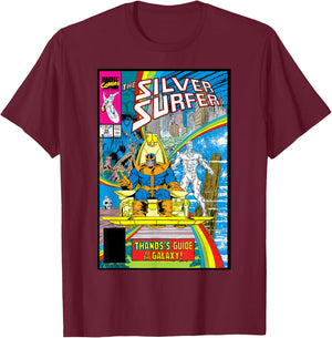 Marvel Silver Surfer Rainbow Thanos's Guide Comic Cover T-Shirt - T-Shirt | Maroon