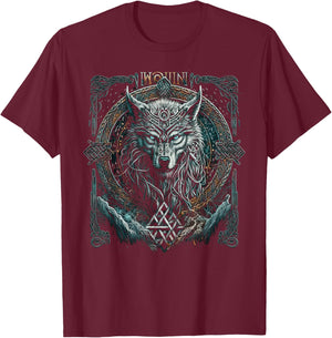 Odin's Wolf Northman Valhalla Norse Mythology T-Shirt - T-Shirt | Maroon