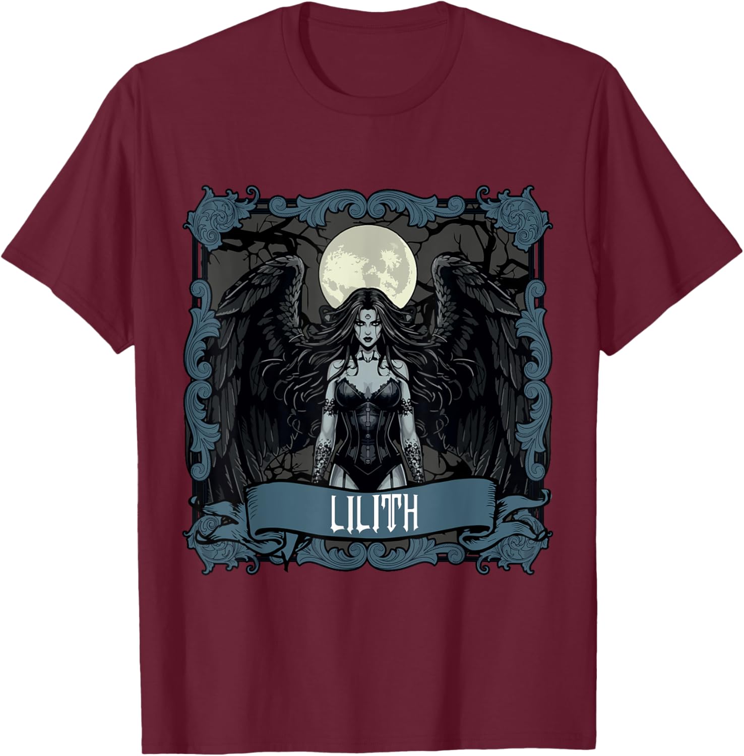 Lilith Tarot Card Gothic Halloween Day of Dead Goddess T-Shirt - T-Shirt | Maroon