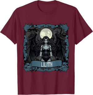 Lilith Tarot Card Gothic Halloween Day of Dead Goddess T-Shirt - T-Shirt | Maroon