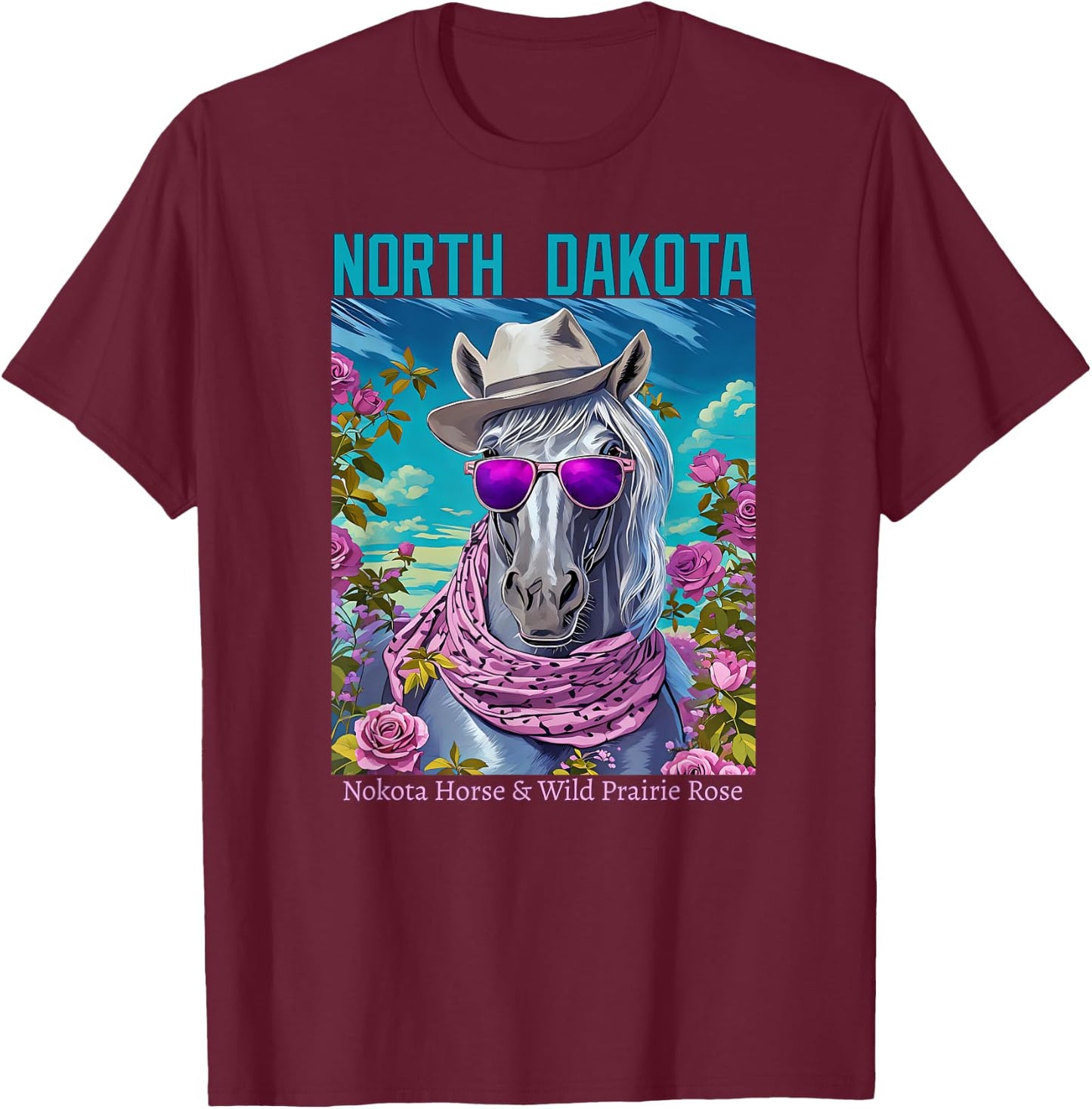North Dakota's Official Animal and Flower Illustrated T-Shirt - T-Shirt | Maroon