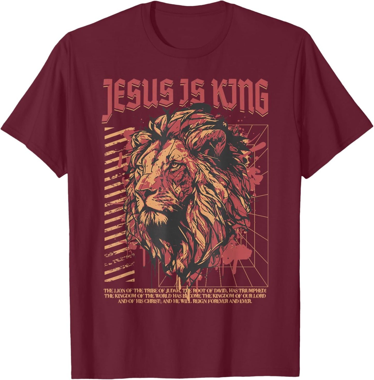Jesus is King Christian Lion Bible Scripture Faith Quote T-Shirt - T-Shirt | Maroon