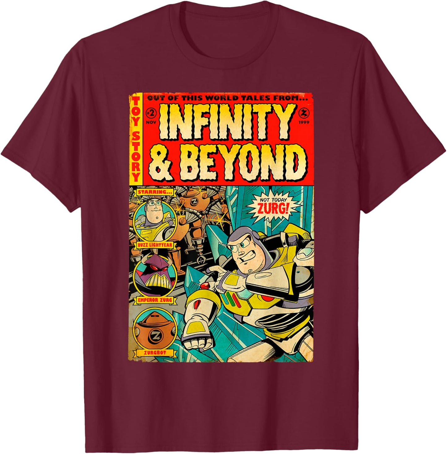 Disney Pixar Toy Story Buzz Lightyear Retro Comic Book T-Shirt - T-Shirt | Maroon