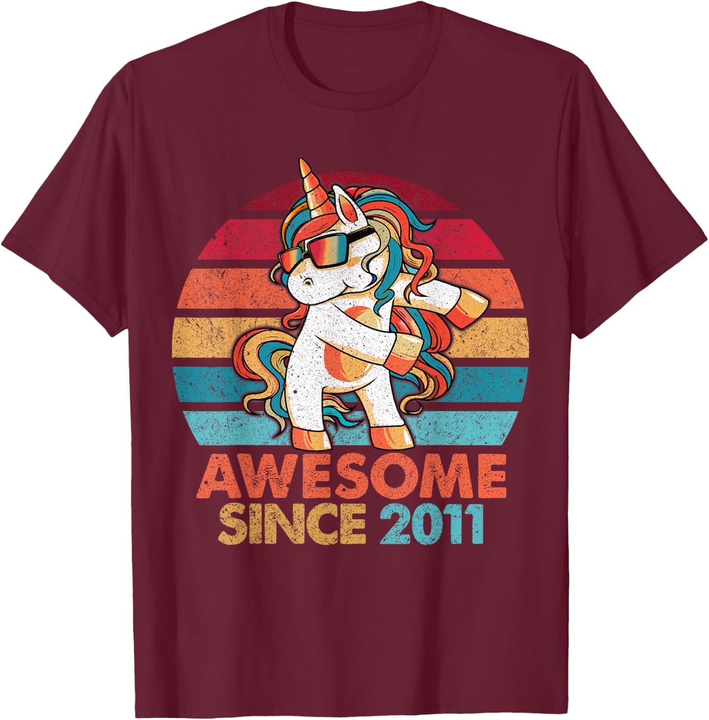 11th Birthday Awesome Since 2011 Unicorn Flossing T-Shirt - T-Shirt | Maroon