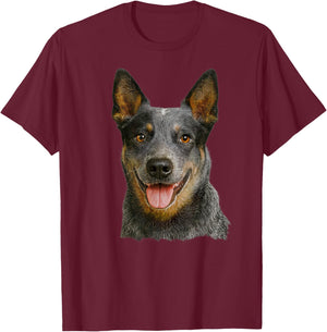 Blue Heeler Queensland Heeler Head T-Shirt - T-Shirt | Maroon