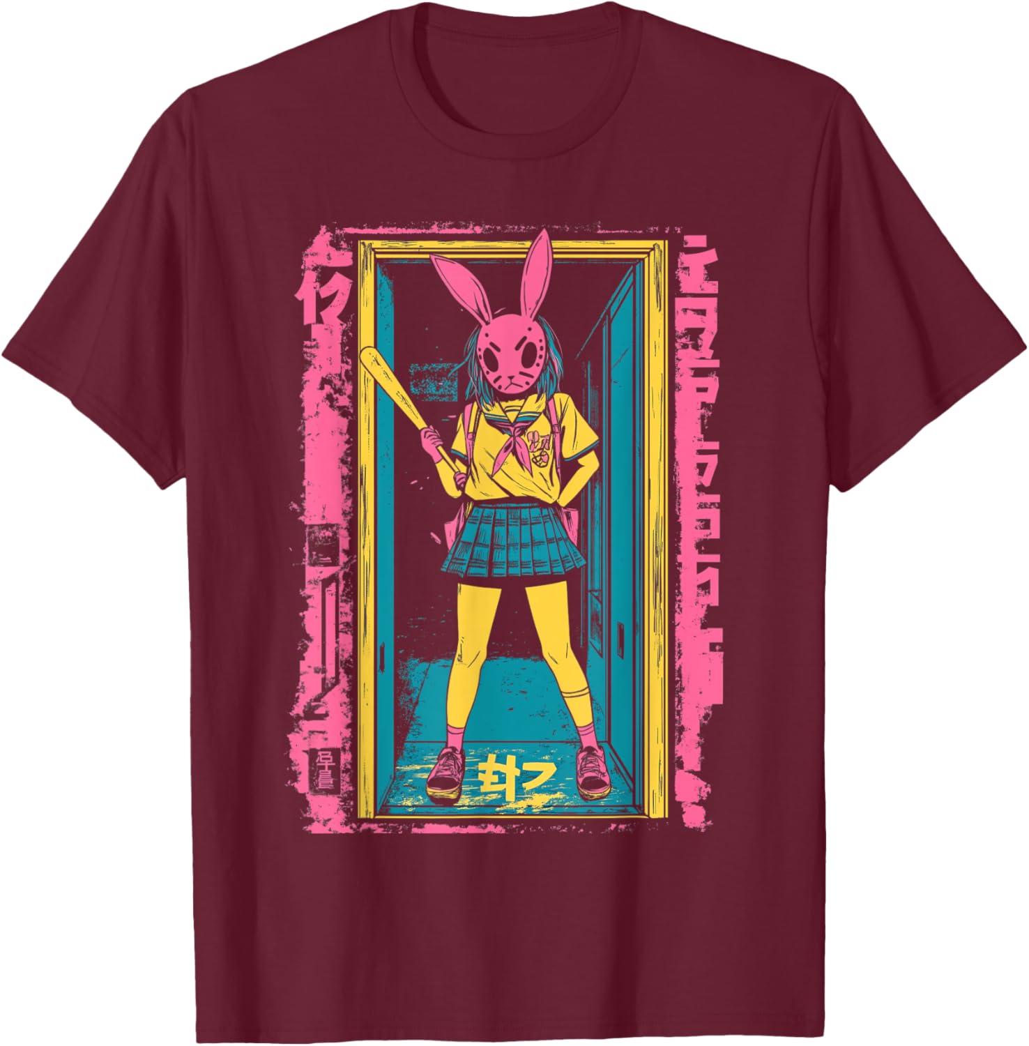 Creepy Girl Bunny Grunge Slasher Pastel Goth Anime Horror T-Shirt - T-Shirt | Maroon