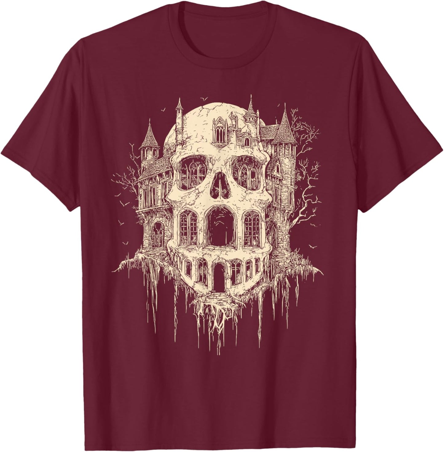 Castlecore Castle Skull T-Shirt - T-Shirt | Maroon