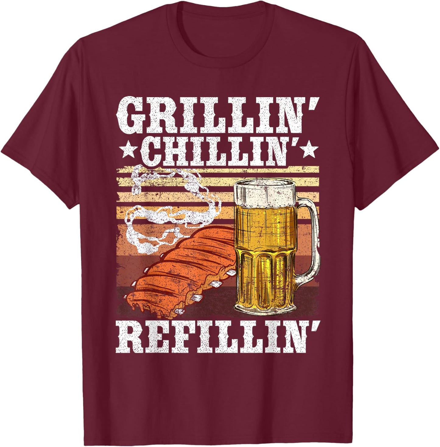Barbecue Party Smoking Meat BBQ Grilling Chilling Refilling T-Shirt - T-Shirt | Maroon