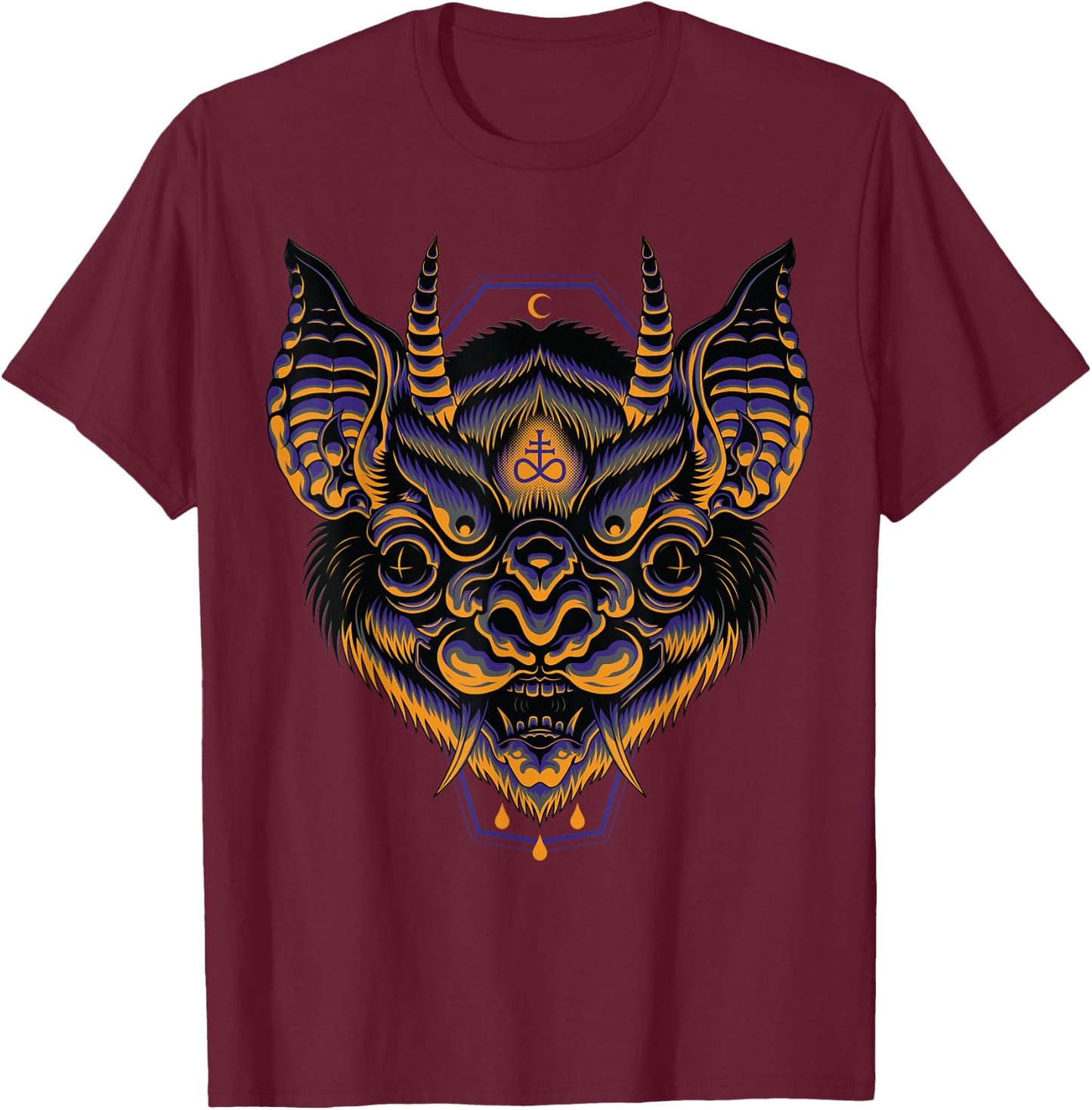 Hannya Bat American Traditional Tattoo Flash Japanese Edgy T-Shirt - T-Shirt | Maroon