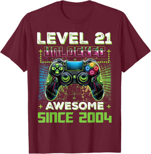 Level 21 Unlocked Video Game Controller 21st Birthday Gamer T-Shirt - T-Shirt | Maroon