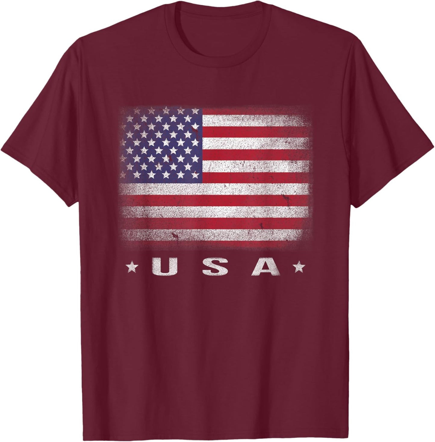 American Flag USA July 4th White Blue Red Faded Stripe Star T-Shirt - T-Shirt | Maroon