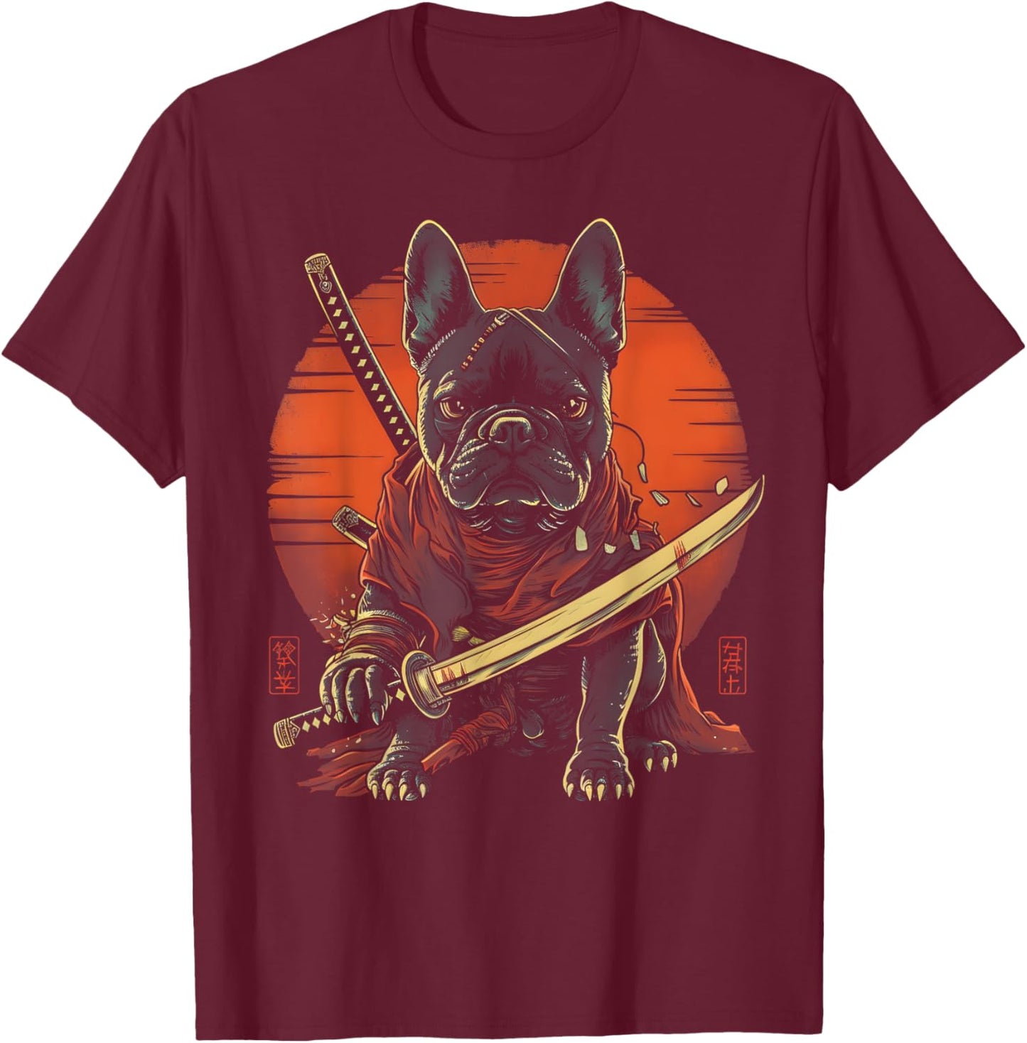 French Bulldog Dad Cute Japanese Anime Stuff Samurai Ninja Women Kids T-Shirt - T-Shirt | Maroon
