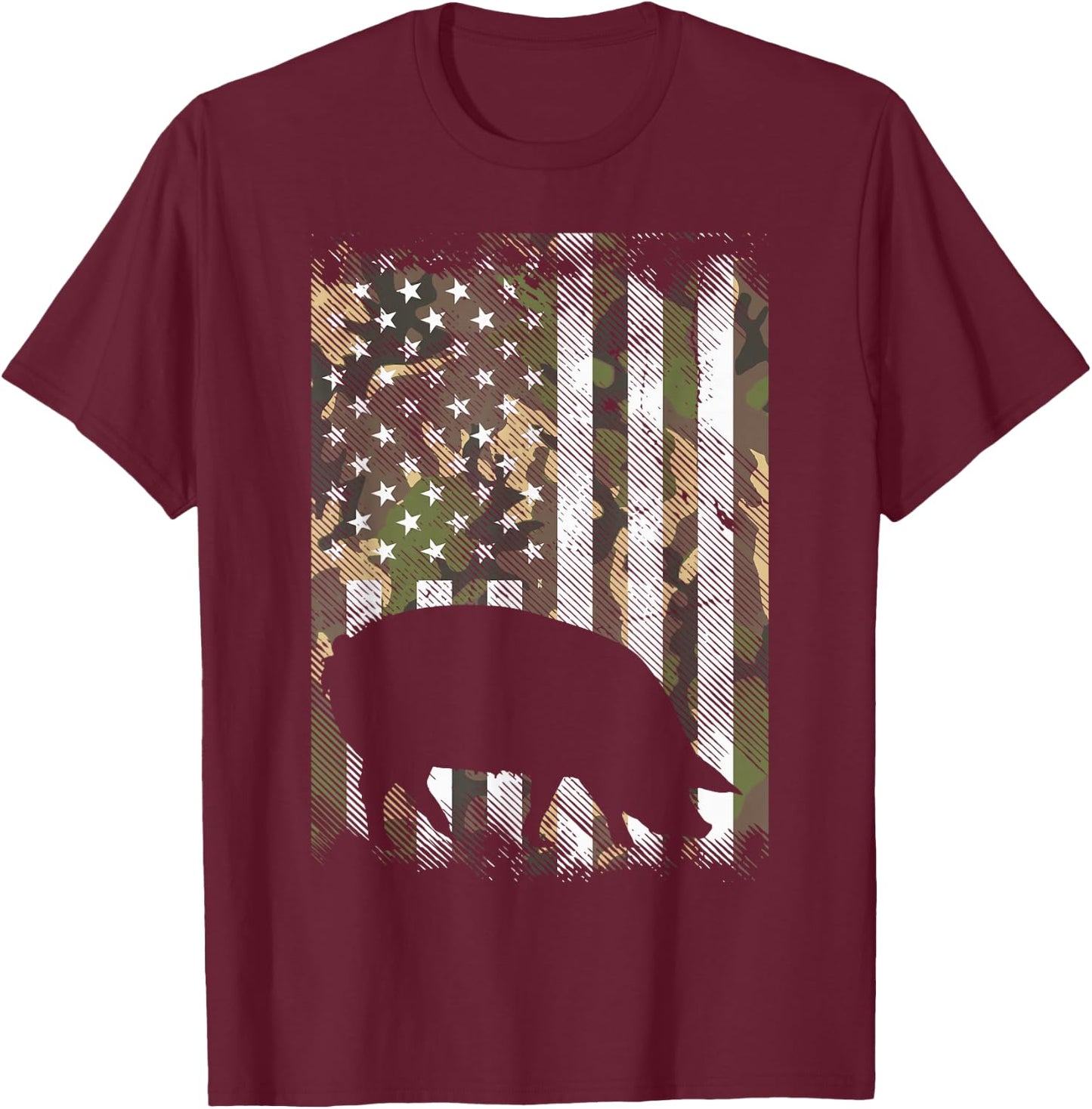 Camo US Flag Pig Vintage Farm Animal Patriotic Farmer Gift T-Shirt - T-Shirt | Maroon