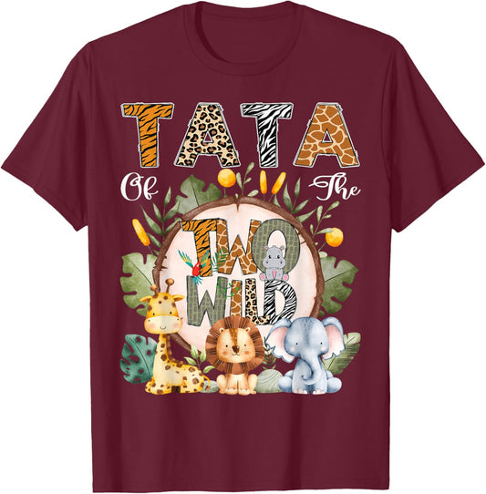 Tata Of The Two Wild Animal Safari 2Nd Birthday Party T-Shirt - T-Shirt | Maroon