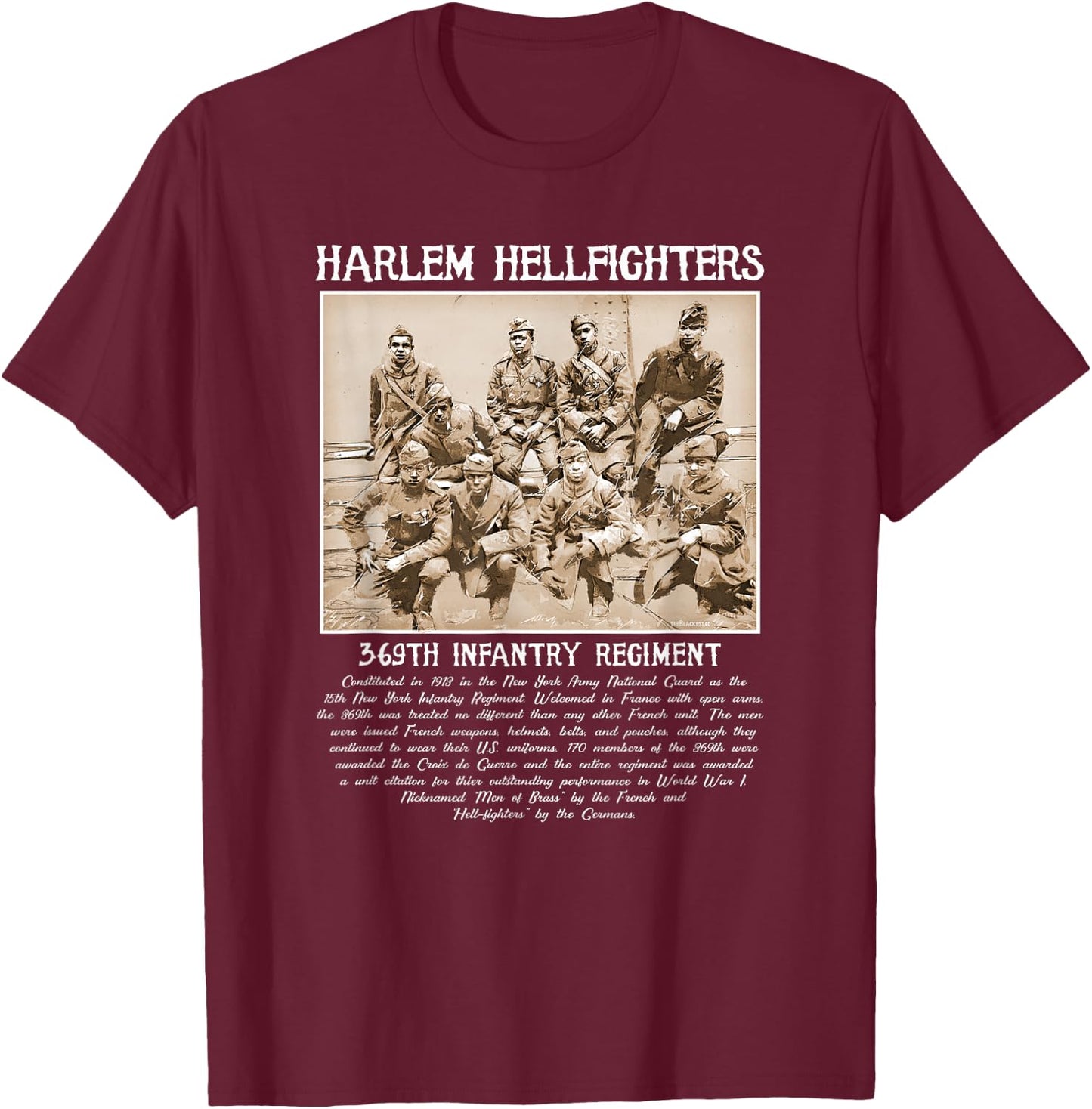 Harlem Hellfighters Vintage Black History WWI WWII Military Small T-Shirt - T-Shirt | Maroon