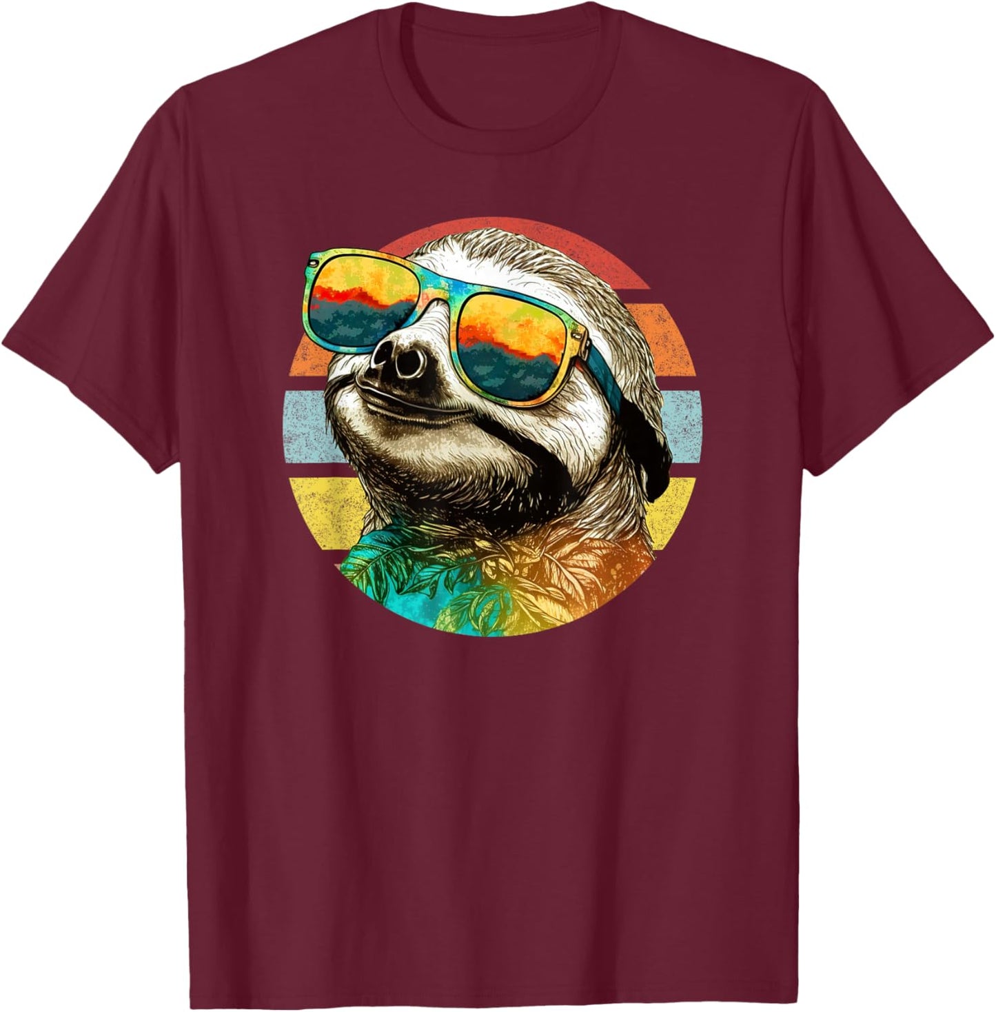 Cool sloth with sunglasses summer retro sunset T-Shirt - T-Shirt | Maroon