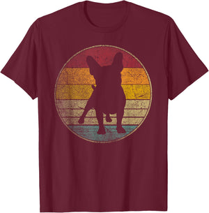 French Bulldog Dog Vintage Distressed Retro Silhouette 70s Women Kids T-Shirt - T-Shirt | Maroon