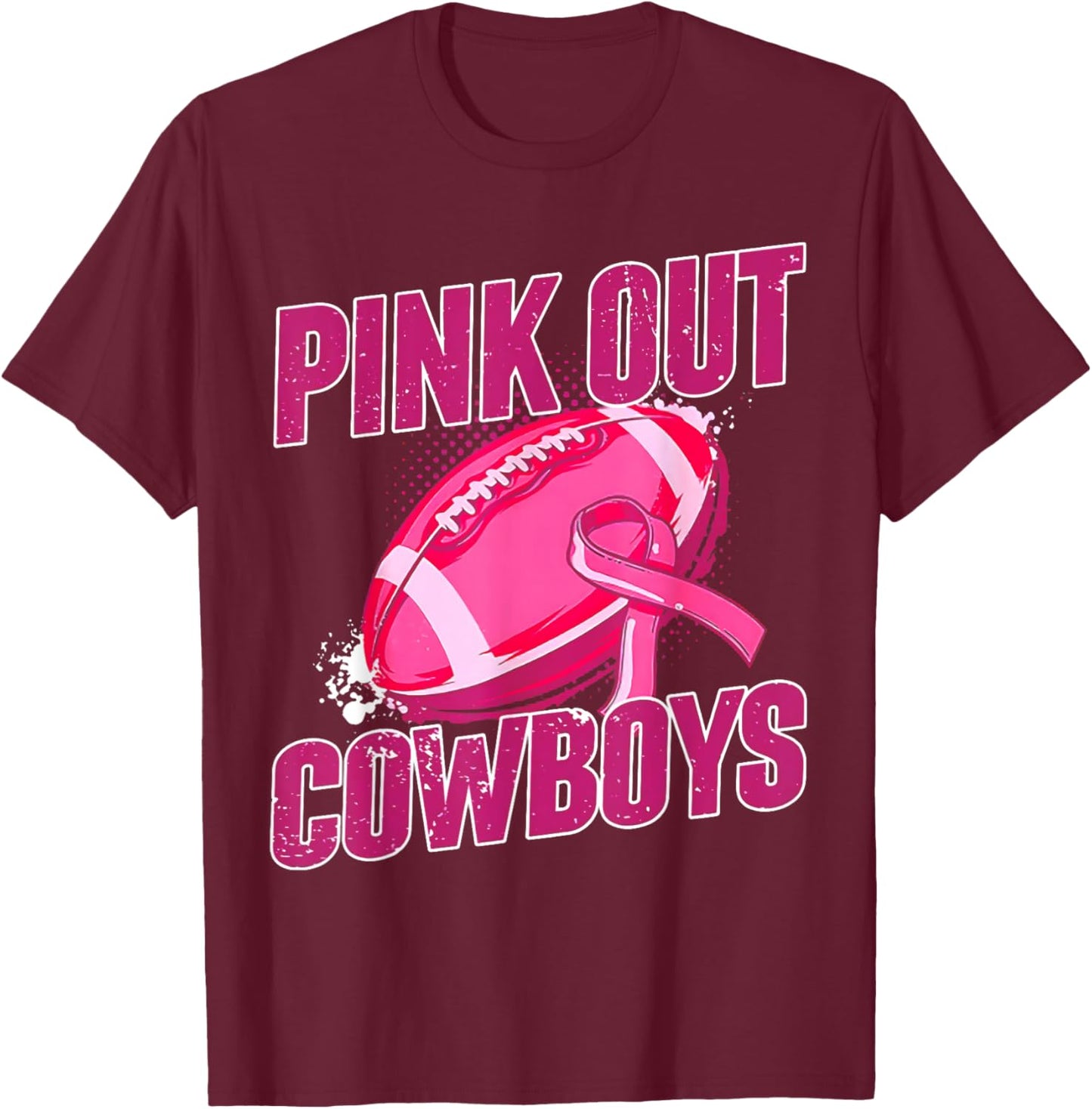 Cowboys Pink Out Football Tackle Breast Cancer T-Shirt - T-Shirt | Maroon