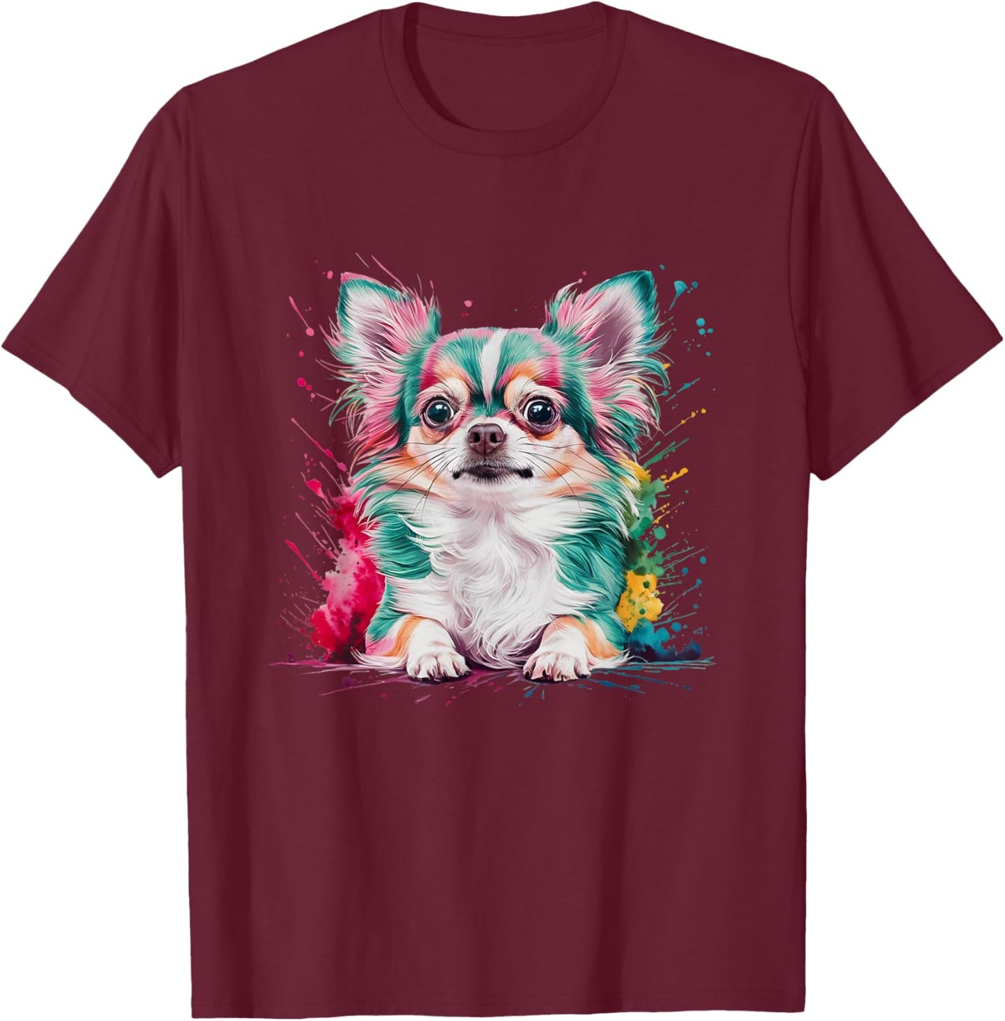 Men Woman Colorful Watercolor Chihuahua T-Shirt - T-Shirt | Maroon