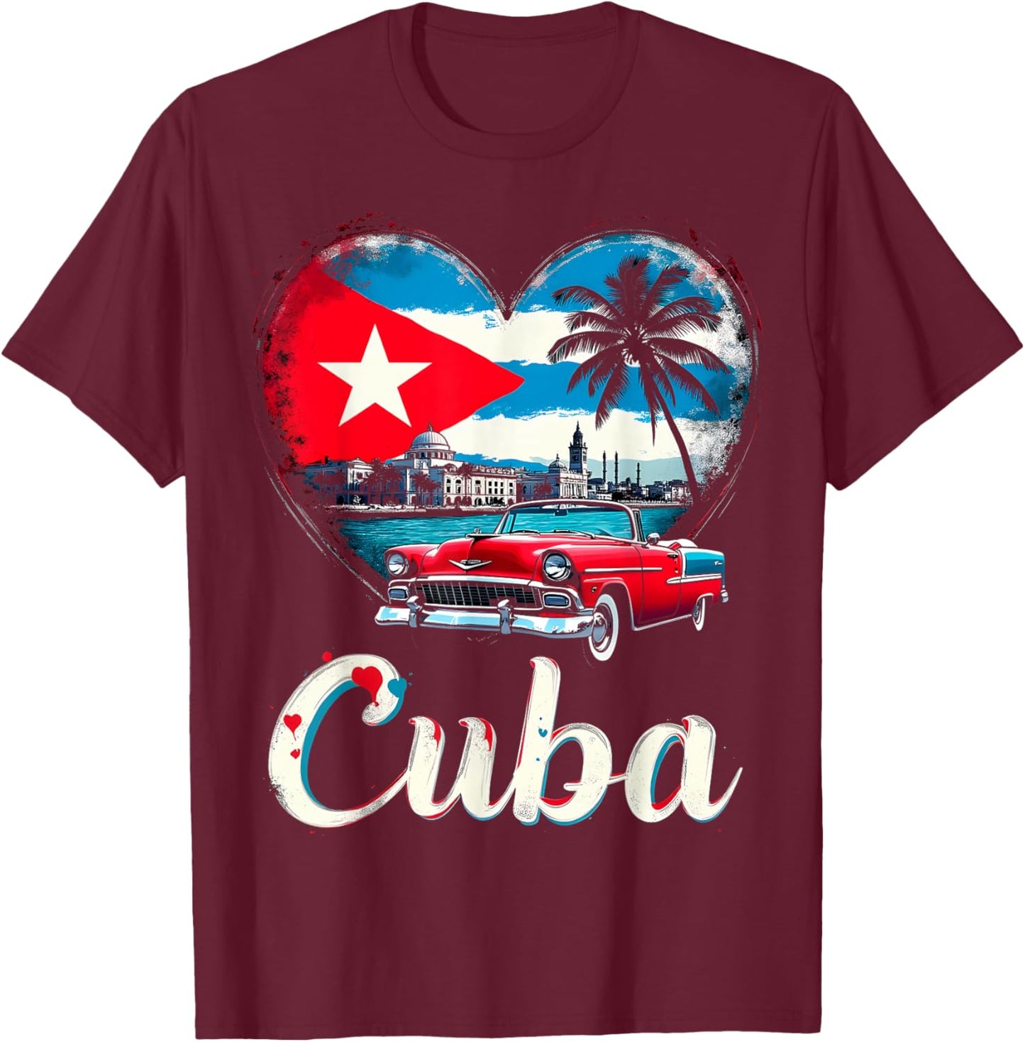 Cuba Heart Love T-Shirt - T-Shirt | Maroon