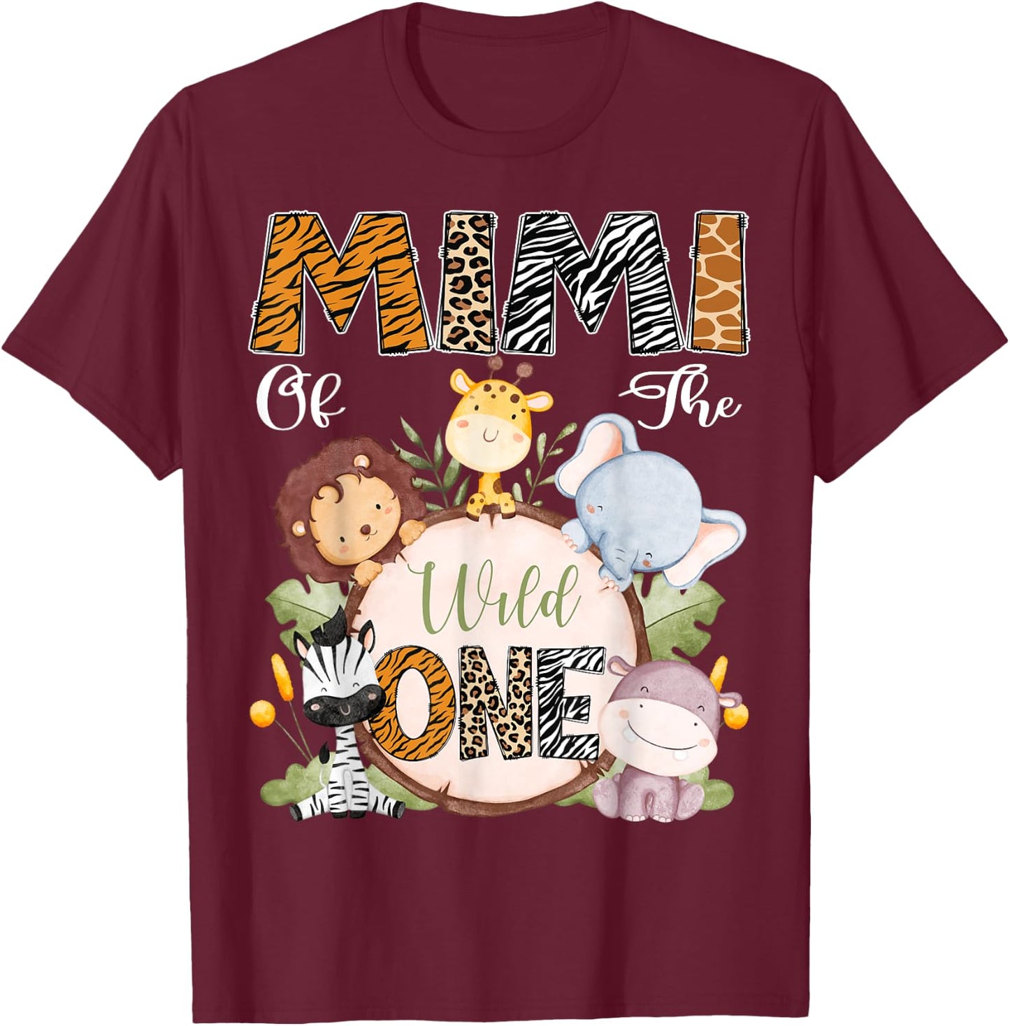 Mimi Of The Wild One 1St Birthday Safari Woodland T-Shirt - T-Shirt | Maroon