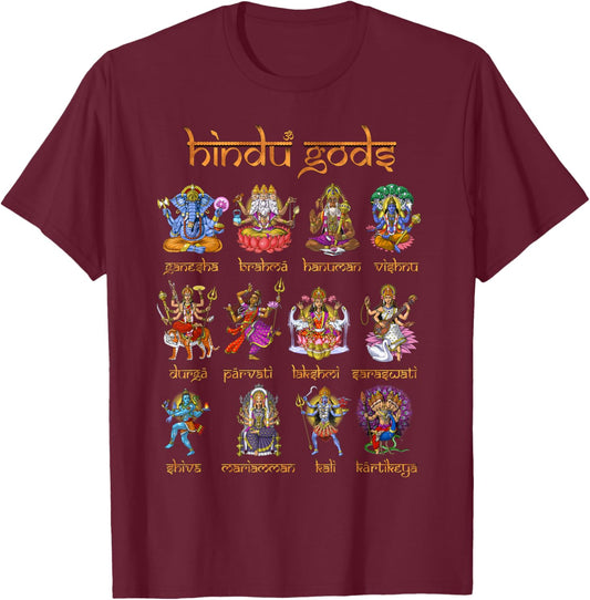 Hindu Gods Shiva Ganesha Hanuman Hinduism Goddess Kali T-Shirt - T-Shirt | Maroon