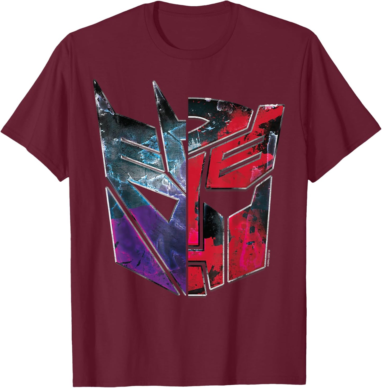 Transformers: War For Cybertron Decepticon Autobot Split T-Shirt - T-Shirt | Maroon