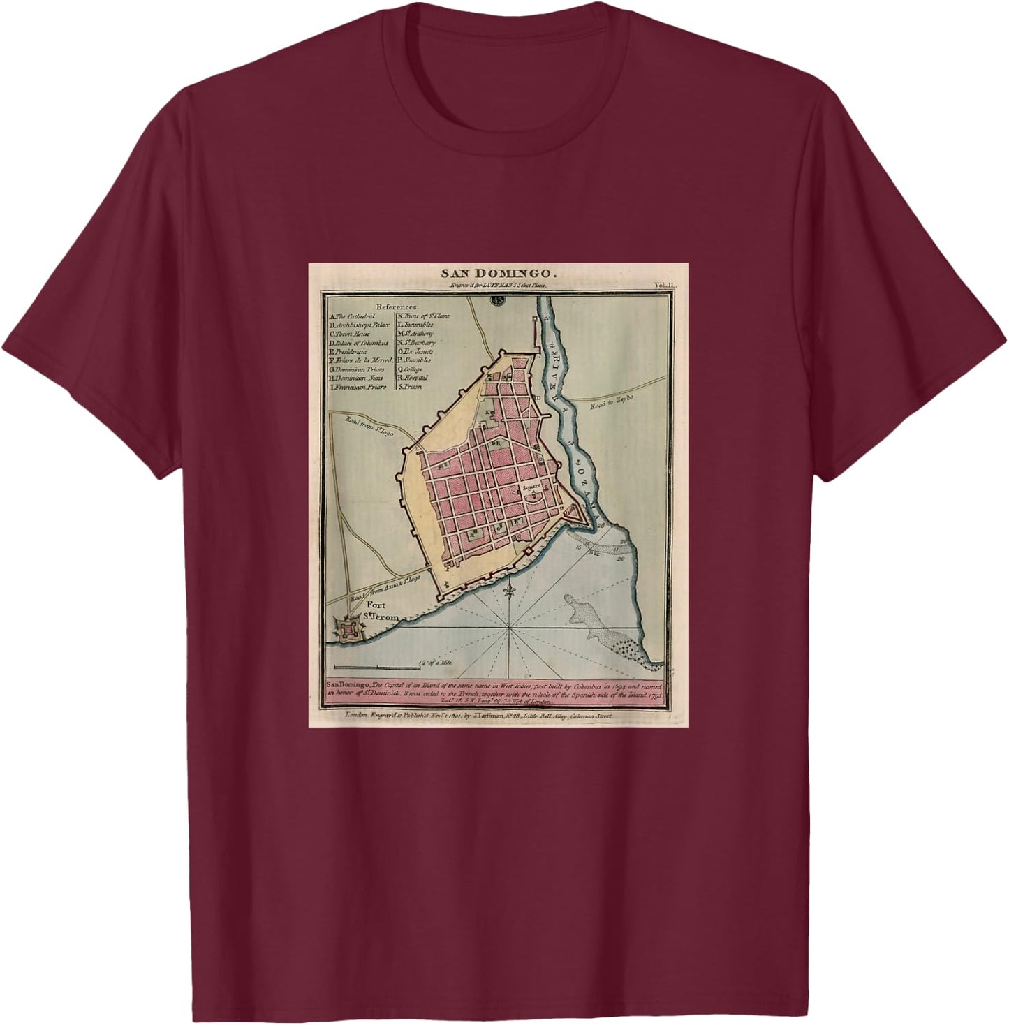 Santo Domingo Dominican Republic Map T-Shirt - T-Shirt | Maroon
