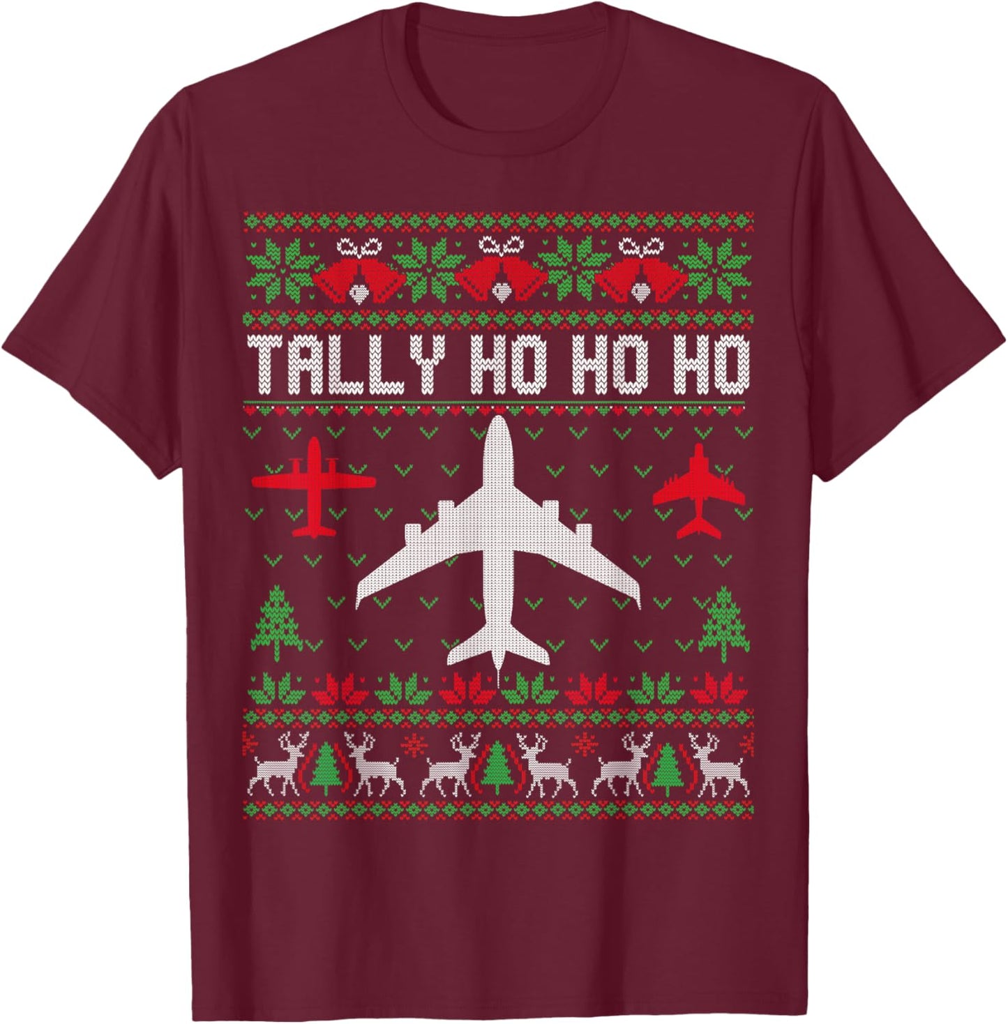 Spitfire Christmas Ugly Jumper Style Airplane Aircraft Plane T-Shirt - T-Shirt | Maroon
