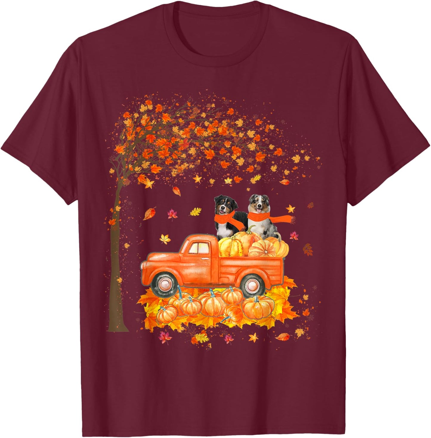 Australian Shepherd Riding On Truck Thanksgiving Dog Lover T-Shirt - T-Shirt | Maroon