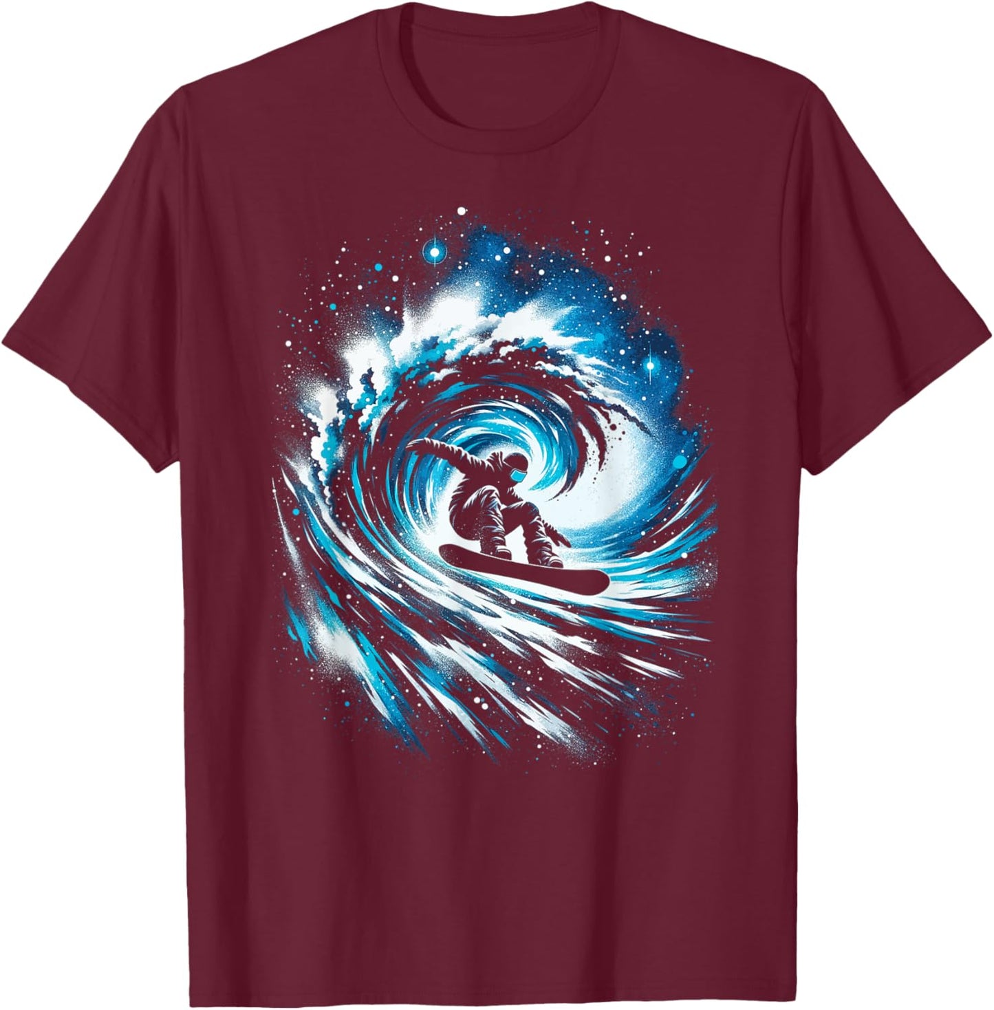 Snowboarding Surfing Snow Wave Abstract Snowboarder Surfer T-Shirt - T-Shirt | Maroon