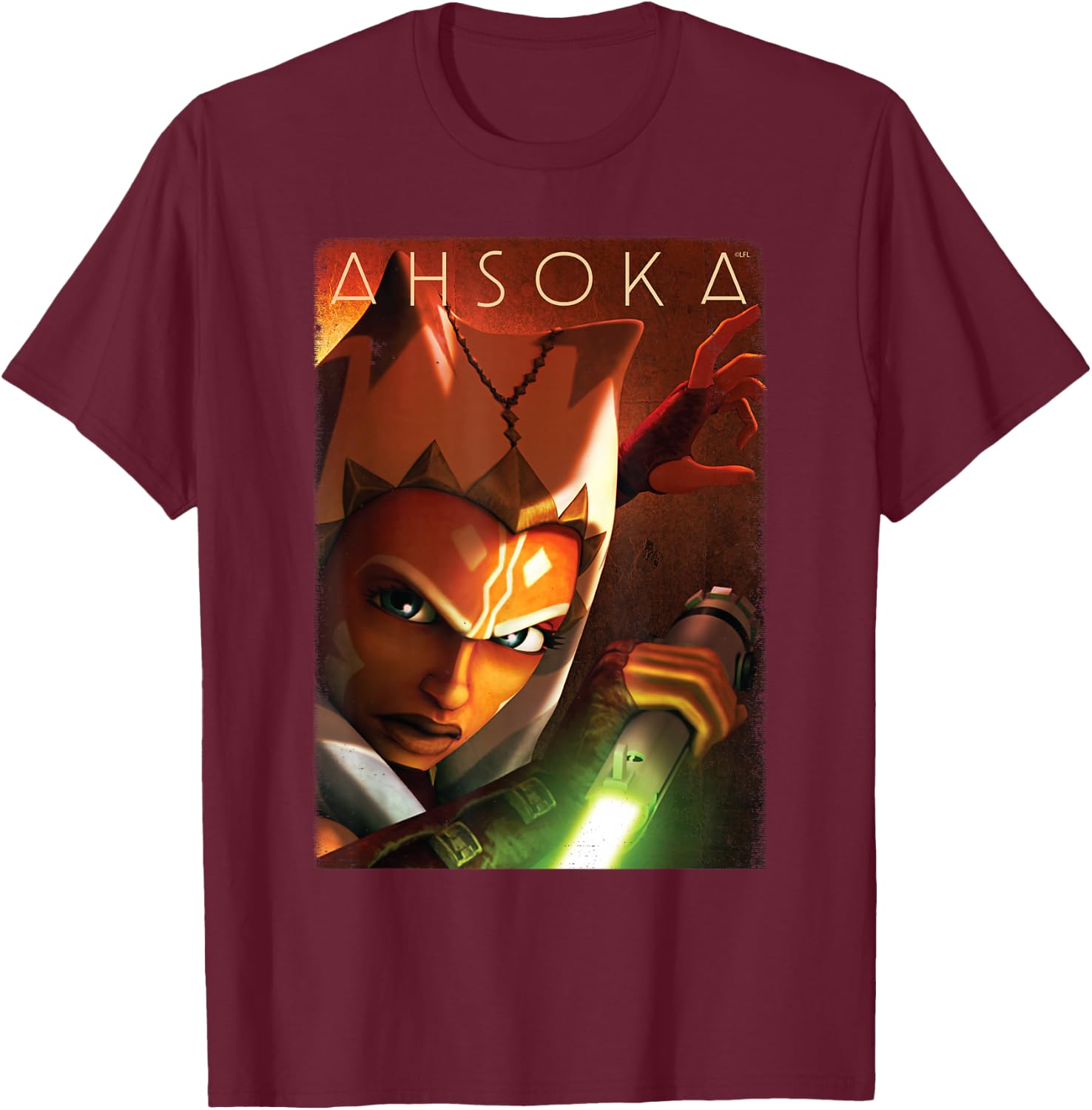 Star Wars Ahsoka Tano Power of the Galaxy Lightsaber T-Shirt - T-Shirt | Maroon