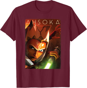 Star Wars Ahsoka Tano Power of the Galaxy Lightsaber T-Shirt - T-Shirt | Maroon