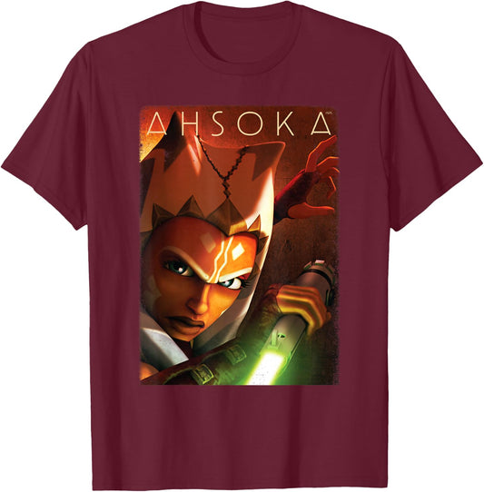Star Wars Ahsoka Tano Power of the Galaxy Lightsaber T-Shirt - T-Shirt | Maroon