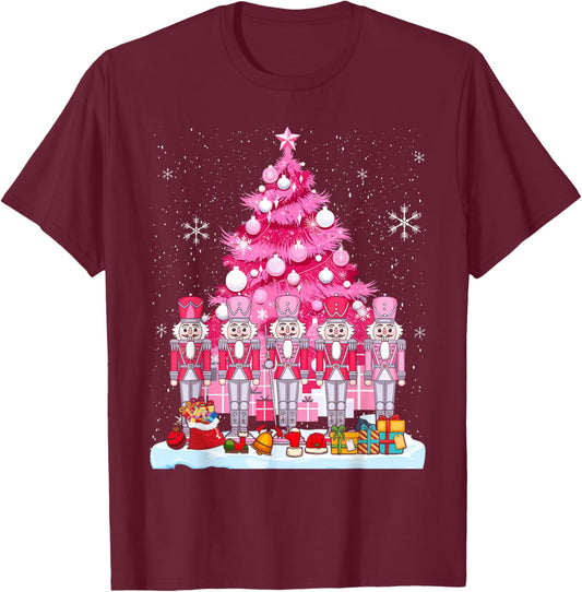 Pink Christmas Nutcracker Christmas Tree Christmas T-Shirt - T-Shirt | Maroon