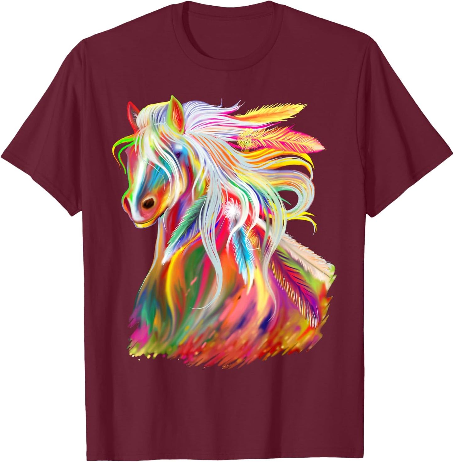 Love Horses Apparel For Girls Women Horse Head Watercolor Equestrian T-Shirt - T-Shirt | Maroon