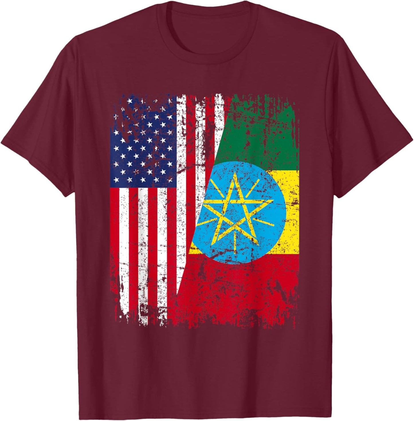 ETHIOPIAN American Flag | Men Women Kids | ETHIOPIA T-Shirt - T-Shirt | Maroon