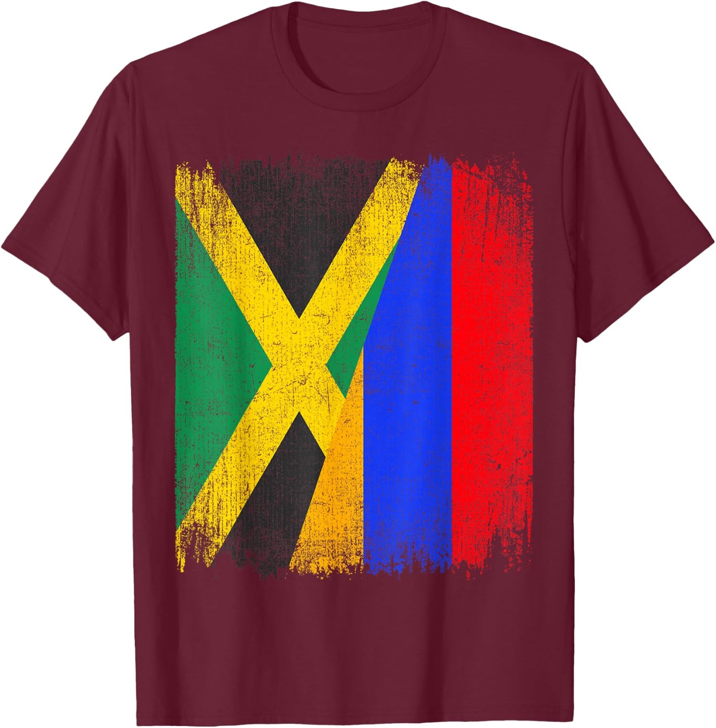 Half Jamaica Armenia Flag Jamaican Armenian Pride Roots T-Shirt - T-Shirt | Maroon
