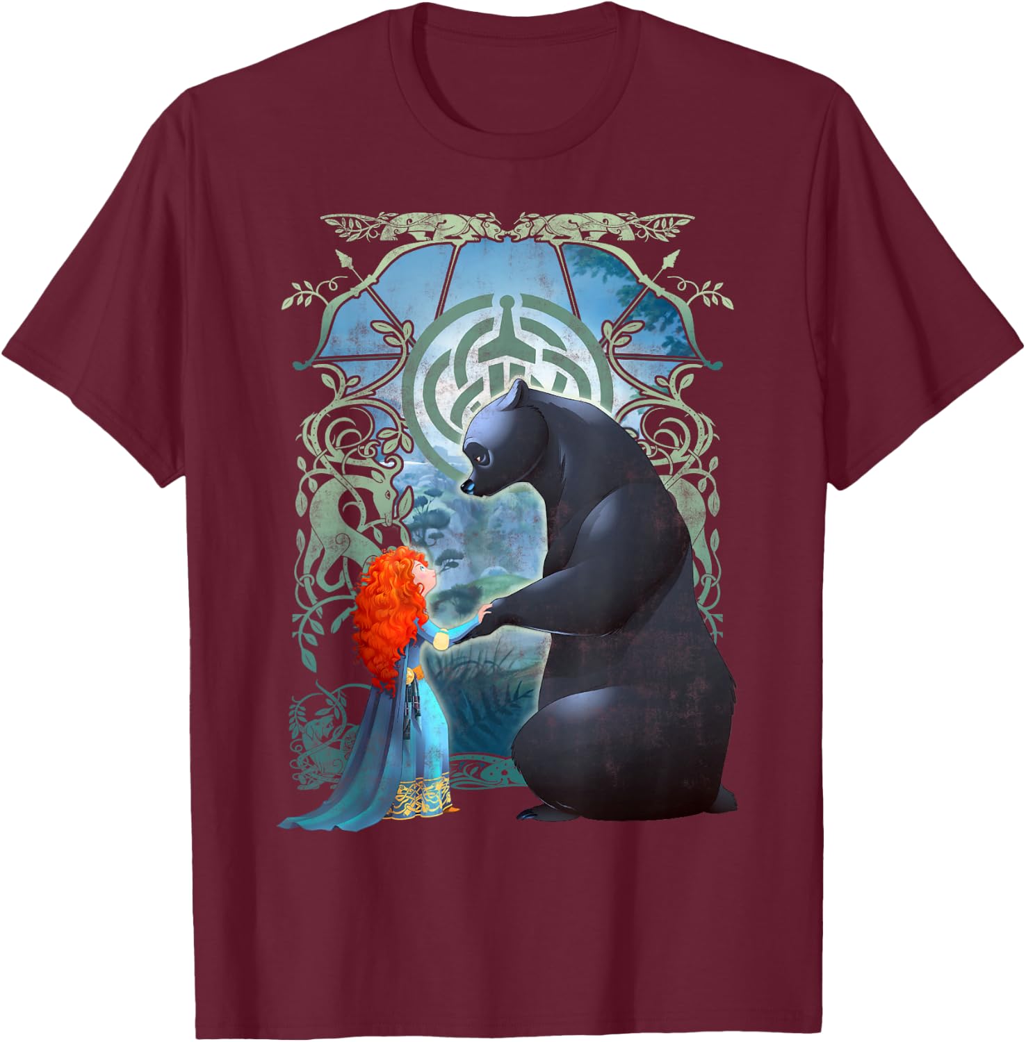 Disney Pixar Brave Merida and Bear Profile Portrait Small T-Shirt - T-Shirt | Maroon