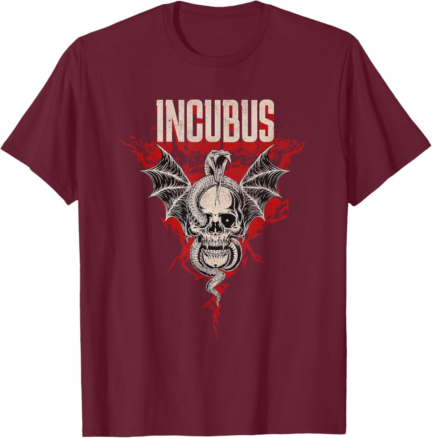 Incubus Totenkopf und Schlange Dark Night Horror T-Shirt - T-Shirt | Maroon