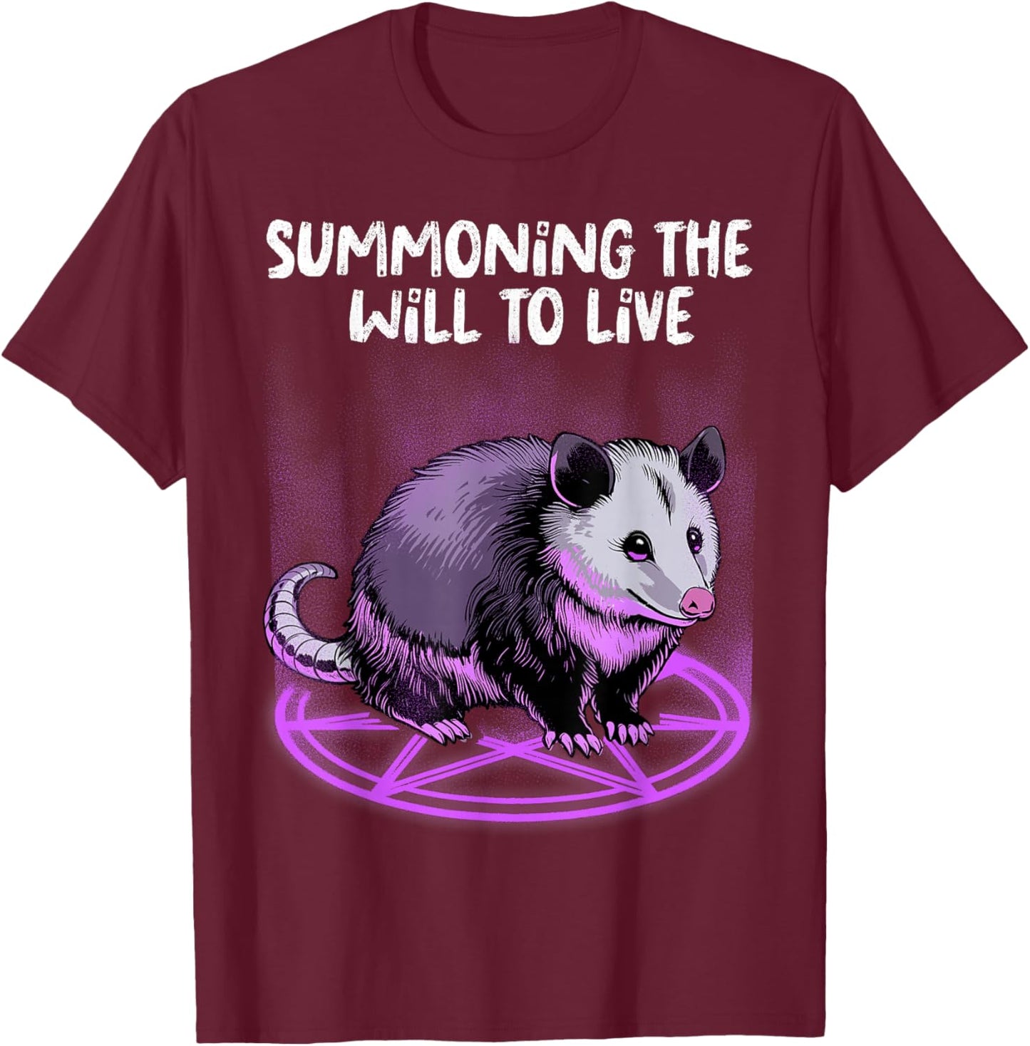 Opossum Shirt Summoning Demons Satanic Possum Pentagram T-Shirt - T-Shirt | Maroon