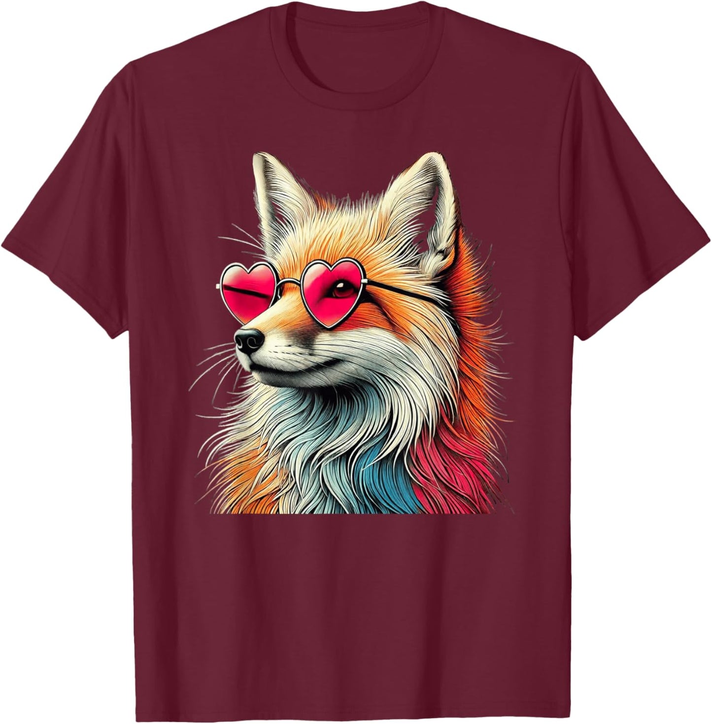 Valentines Day Fox Heart Sunglasses Boys Girls Women T-Shirt - T-Shirt | Maroon