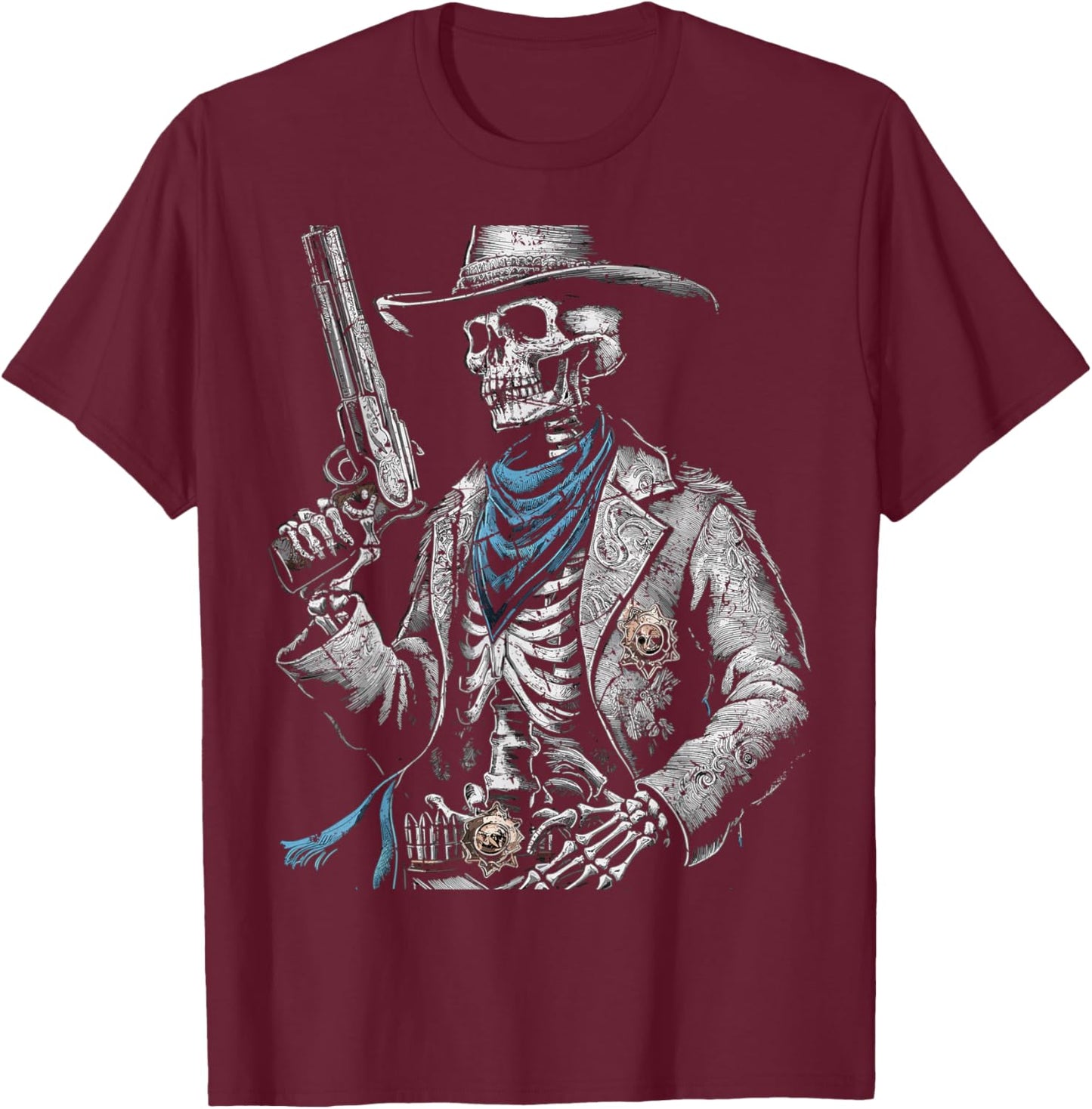 Outlaw Wild West Skeleton Cowboy Gunslinger T-Shirt - T-Shirt | Maroon