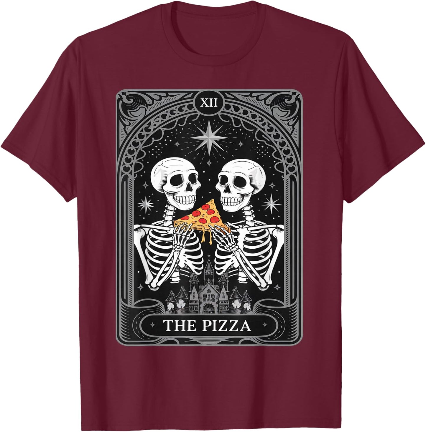 The Pizza Vintage Pizza Slice Tarot Card T-Shirt - T-Shirt | Maroon