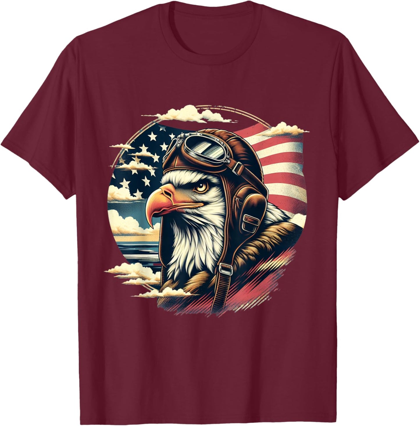 4th of July Patriotic American Shirt Eagle Fighter Pilot T-Shirt - T-Shirt | Maroon
