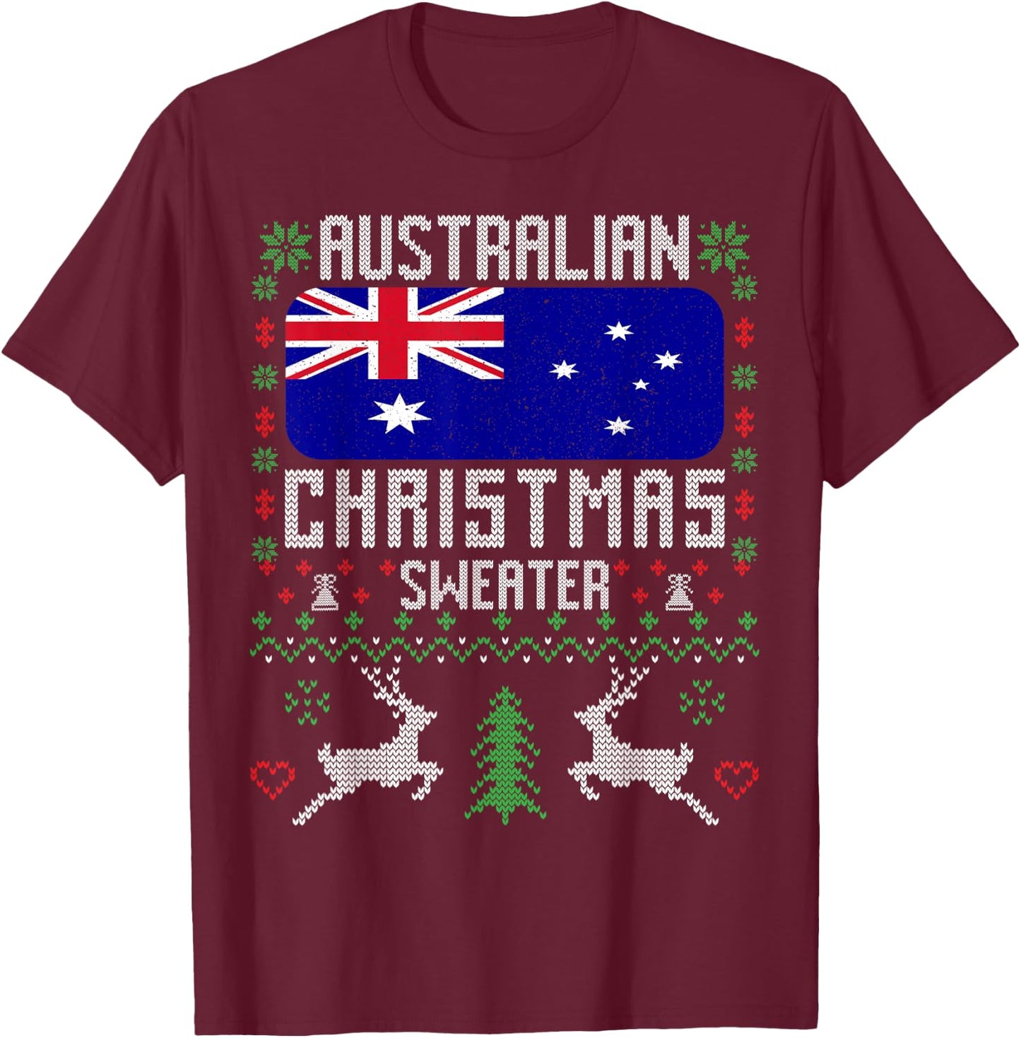 Australia Flag Australian Christmas Sweater T-Shirt - T-Shirt | Maroon