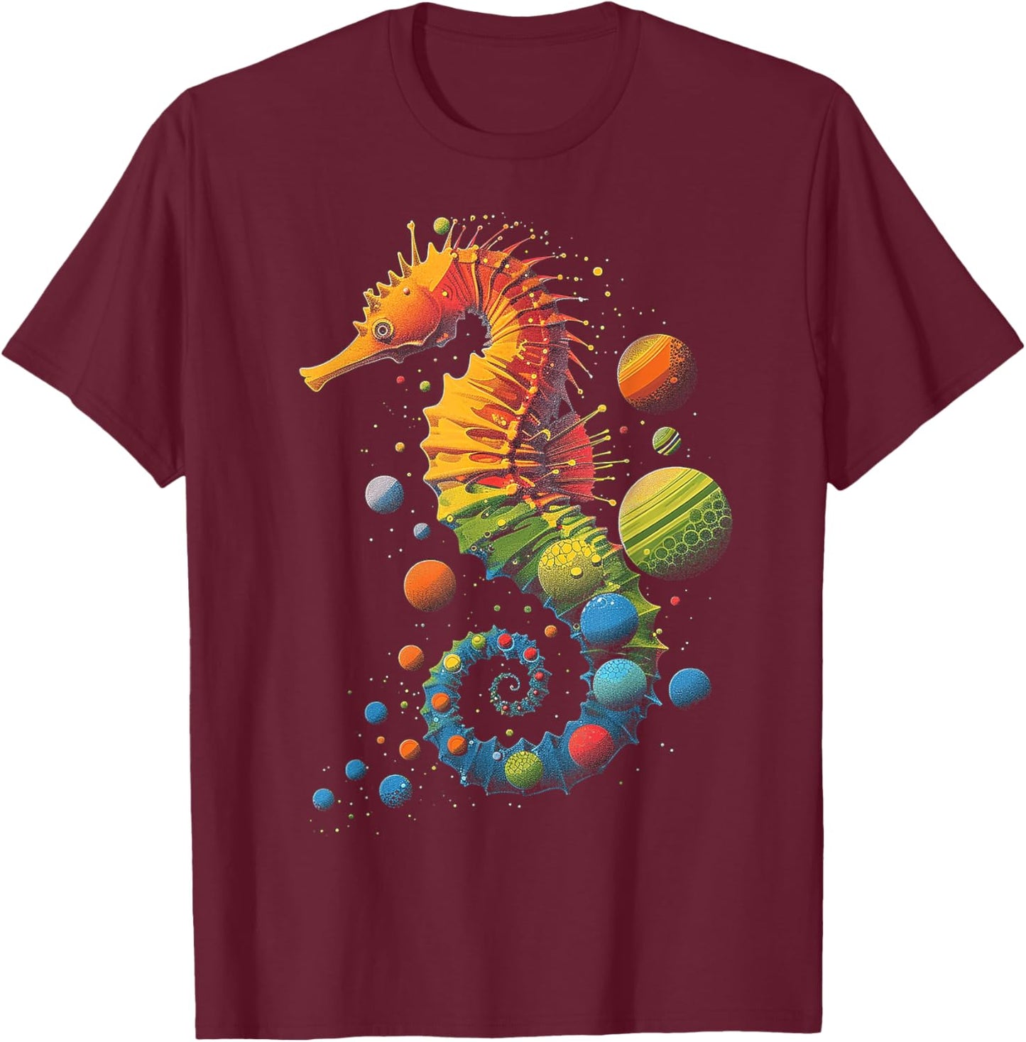 Sea Horse Planets Colorful Animal Art Graphic Sea Horse T-Shirt - T-Shirt | Maroon
