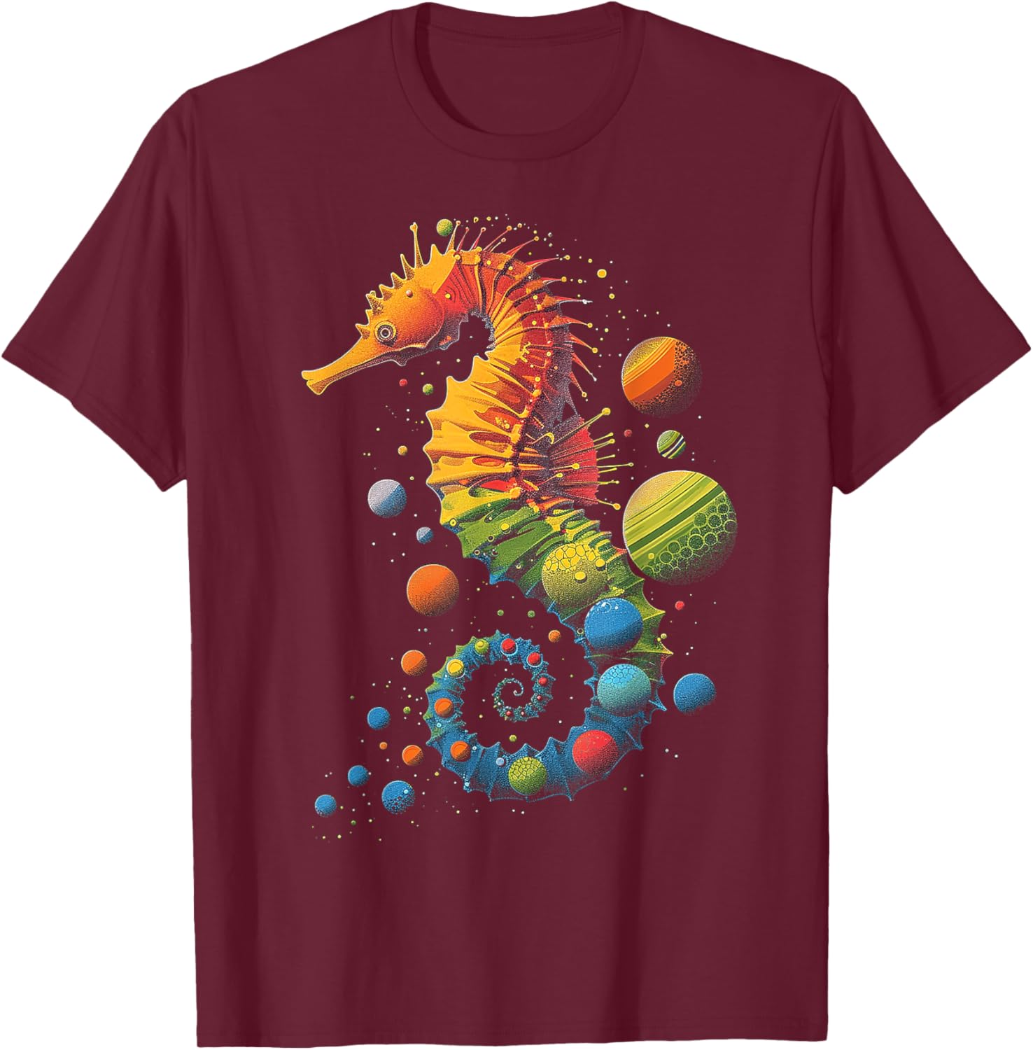 Sea Horse Planets Colorful Animal Art Graphic Sea Horse T-Shirt - T-Shirt | Maroon