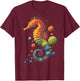 Sea Horse Planets Colorful Animal Art Graphic Sea Horse T-Shirt - T-Shirt | Maroon